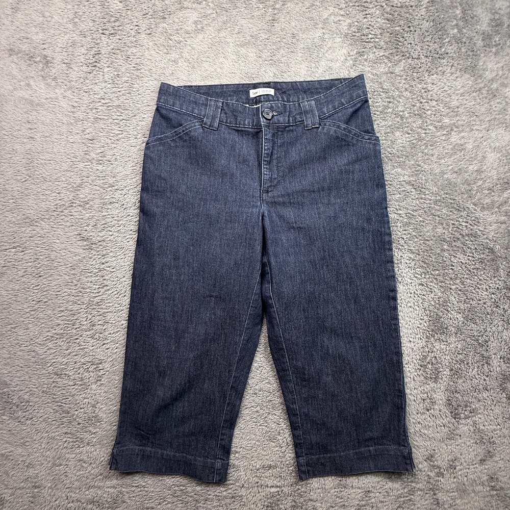 LEE Just Below The Waist Capri Jeans Dark Wash Denim Stretch Womens 8 Medium